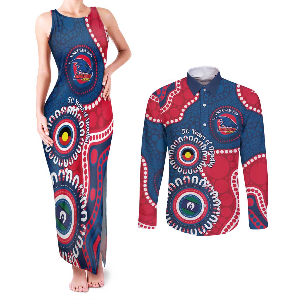 Adelaide Crows NAIDOC 2026 Personalised Couples Matching Tank Maxi Dress and Long Sleeve Button Shirt 50 Years of Deadly Aboriginal Art
