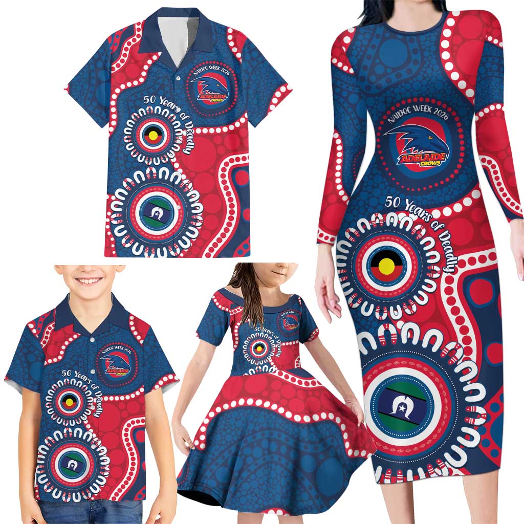 Adelaide Crows NAIDOC 2026 Personalised Family Matching Long Sleeve Bodycon Dress and Hawaiian Shirt 50 Years of Deadly Aboriginal Art