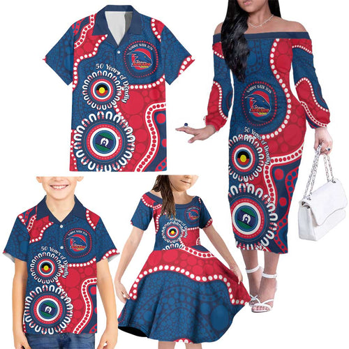 Adelaide Crows NAIDOC 2026 Personalised Family Matching Off The Shoulder Long Sleeve Dress and Hawaiian Shirt 50 Years of Deadly Aboriginal Art