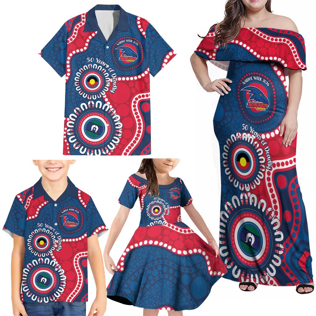 Adelaide Crows NAIDOC 2026 Personalised Family Matching Off Shoulder Maxi Dress and Hawaiian Shirt 50 Years of Deadly Aboriginal Art