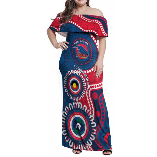 Adelaide Crows NAIDOC 2026 Personalised Family Matching Off Shoulder Maxi Dress and Hawaiian Shirt 50 Years of Deadly Aboriginal Art
