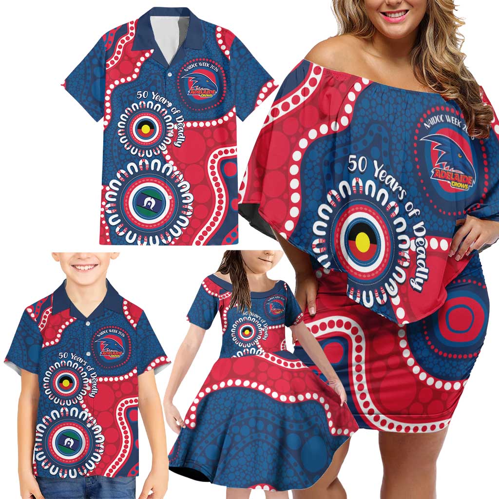 Adelaide Crows NAIDOC 2026 Personalised Family Matching Off Shoulder Short Dress and Hawaiian Shirt 50 Years of Deadly Aboriginal Art