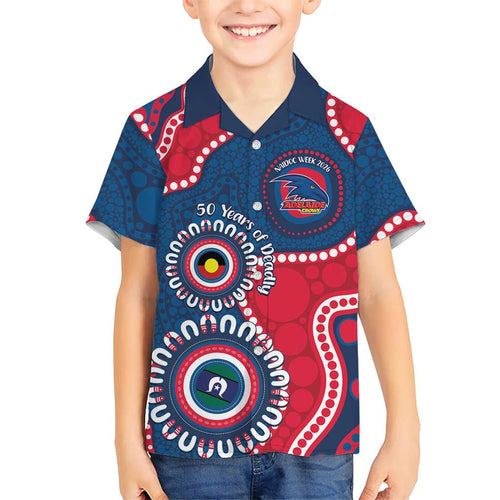 Adelaide Crows NAIDOC 2026 Personalised Family Matching Off Shoulder Short Dress and Hawaiian Shirt 50 Years of Deadly Aboriginal Art