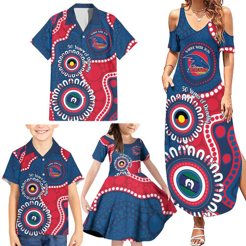 Adelaide Crows NAIDOC 2026 Personalised Family Matching Summer Maxi Dress and Hawaiian Shirt 50 Years of Deadly Aboriginal Art