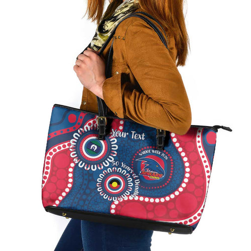 Adelaide Crows NAIDOC 2026 Personalised Leather Tote Bag 50 Years of Deadly Aboriginal Art