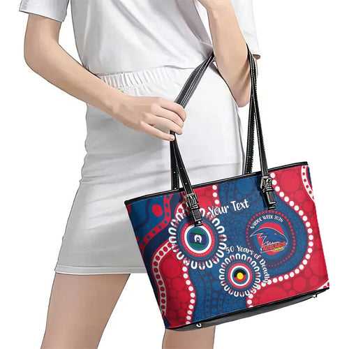 Adelaide Crows NAIDOC 2026 Personalised Leather Tote Bag 50 Years of Deadly Aboriginal Art