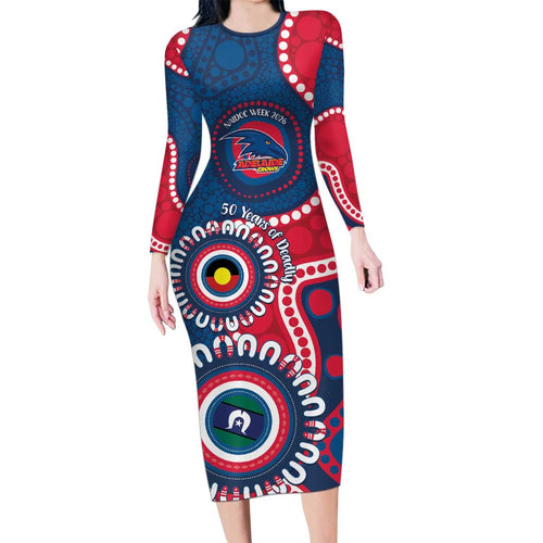 Adelaide Crows NAIDOC 2026 Personalised Long Sleeve Bodycon Dress 50 Years of Deadly Aboriginal Art