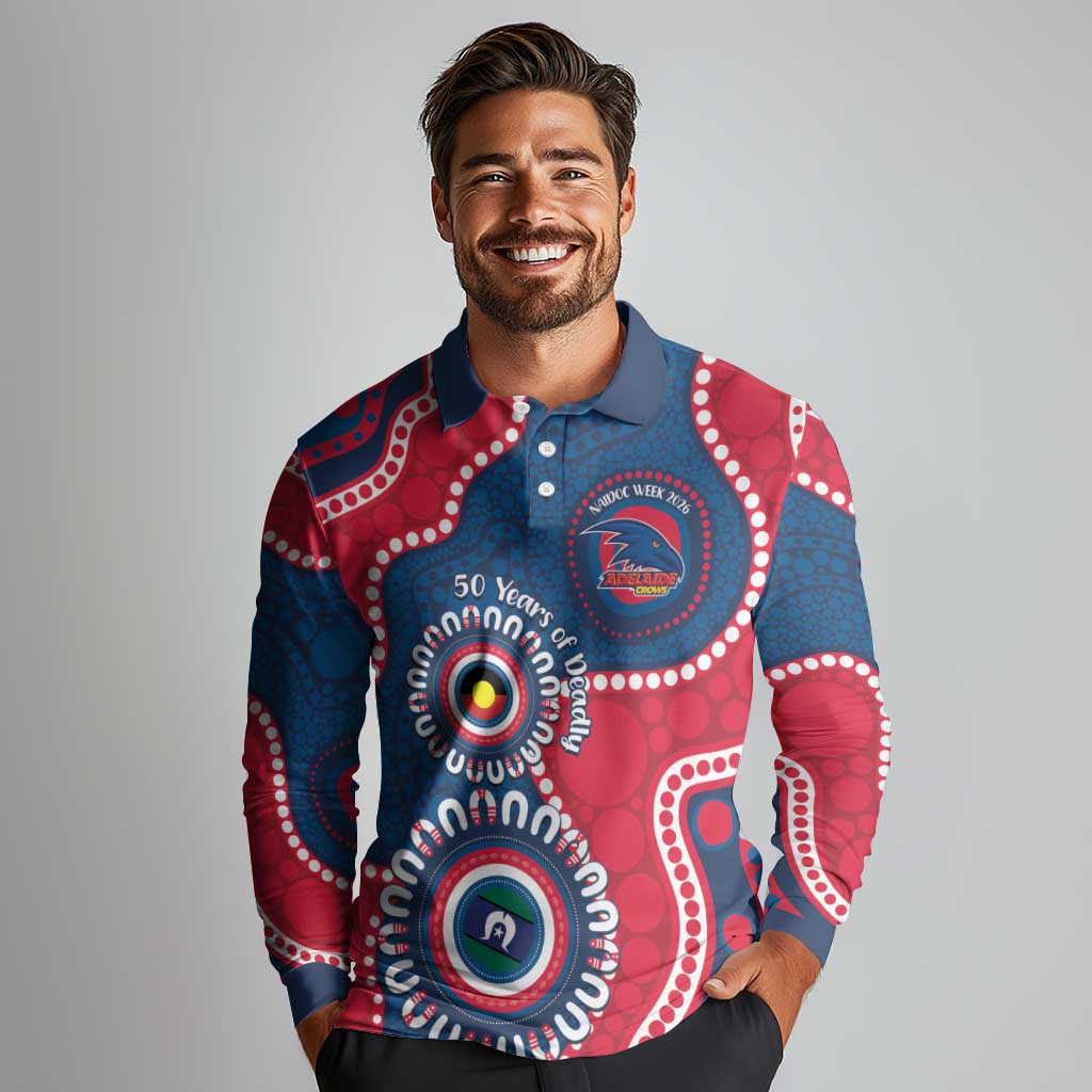Adelaide Crows NAIDOC 2026 Personalised Long Sleeve Polo Shirt 50 Years of Deadly Aboriginal Art