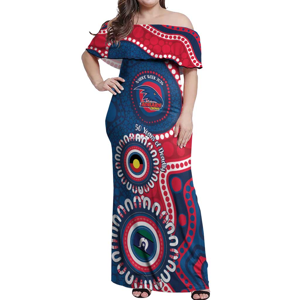 Adelaide Crows NAIDOC 2026 Personalised Off Shoulder Maxi Dress 50 Years of Deadly Aboriginal Art