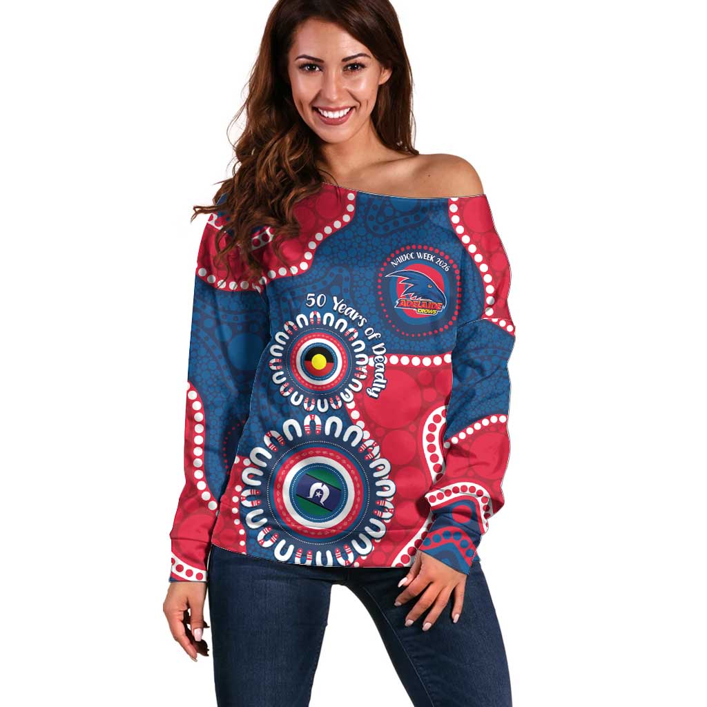 Adelaide Crows NAIDOC 2026 Personalised Off Shoulder Sweater 50 Years of Deadly Aboriginal Art
