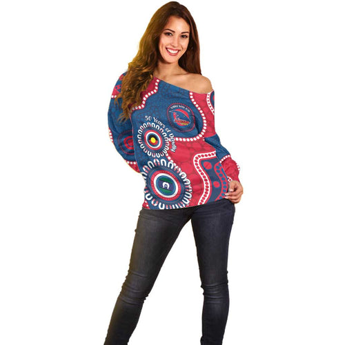 Adelaide Crows NAIDOC 2026 Personalised Off Shoulder Sweater 50 Years of Deadly Aboriginal Art