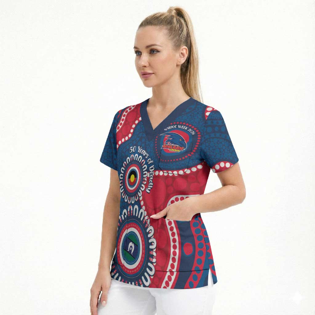 Adelaide Crows NAIDOC 2026 Personalised Scrub Top 50 Years of Deadly Aboriginal Art