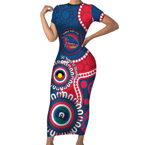 Adelaide Crows NAIDOC 2026 Personalised Short Sleeve Bodycon Dress 50 Years of Deadly Aboriginal Art