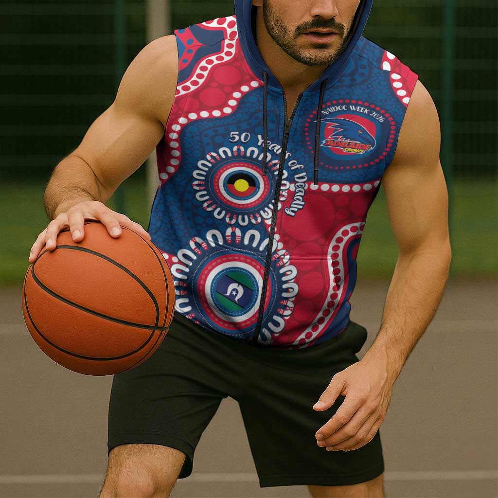 Adelaide Crows NAIDOC 2026 Personalised Sleeveless Zip Hoodie 50 Years of Deadly Aboriginal Art
