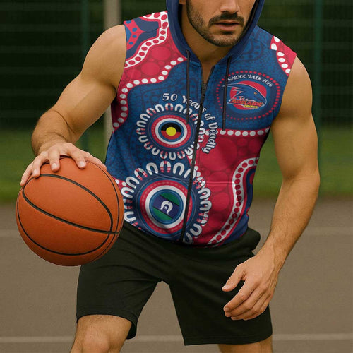 Adelaide Crows NAIDOC 2026 Personalised Sleeveless Zip Hoodie 50 Years of Deadly Aboriginal Art