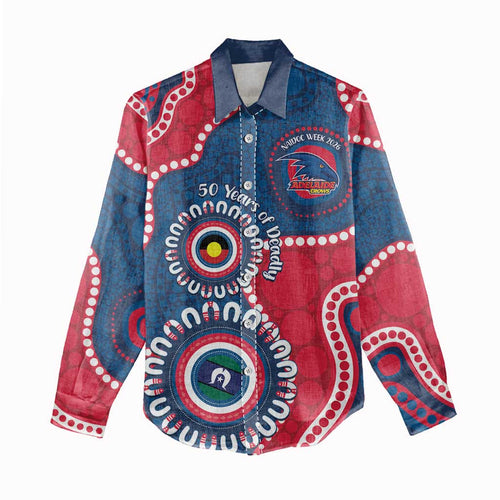 Adelaide Crows NAIDOC 2026 Personalised Women Casual Shirt 50 Years of Deadly Aboriginal Art