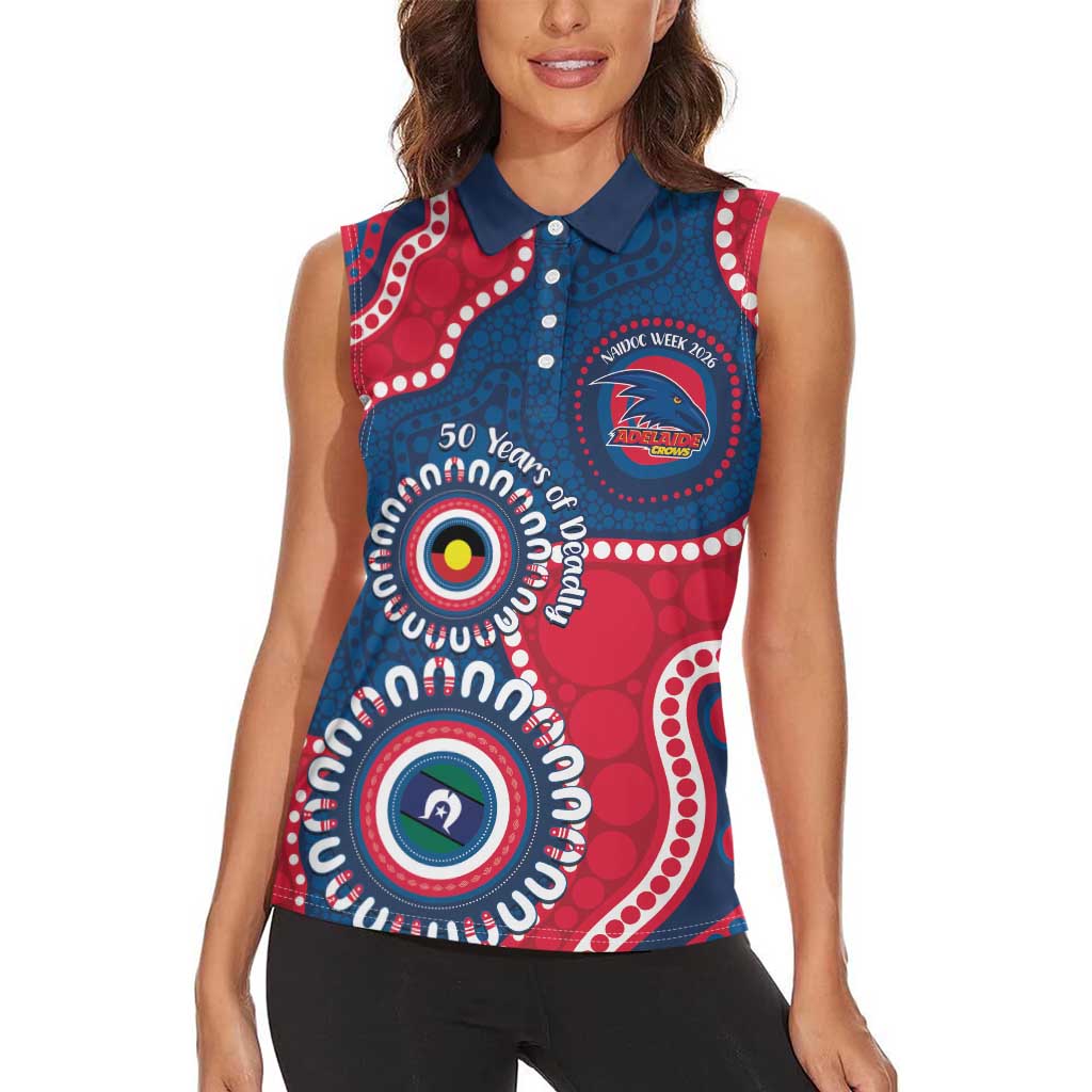 Adelaide Crows NAIDOC 2026 Personalised Women Sleeveless Polo Shirt 50 Years of Deadly Aboriginal Art