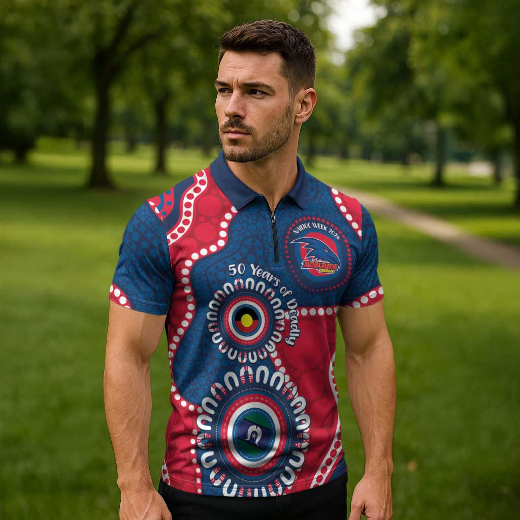 Adelaide Crows NAIDOC 2026 Personalised Zipper Polo Shirt 50 Years of Deadly Aboriginal Art