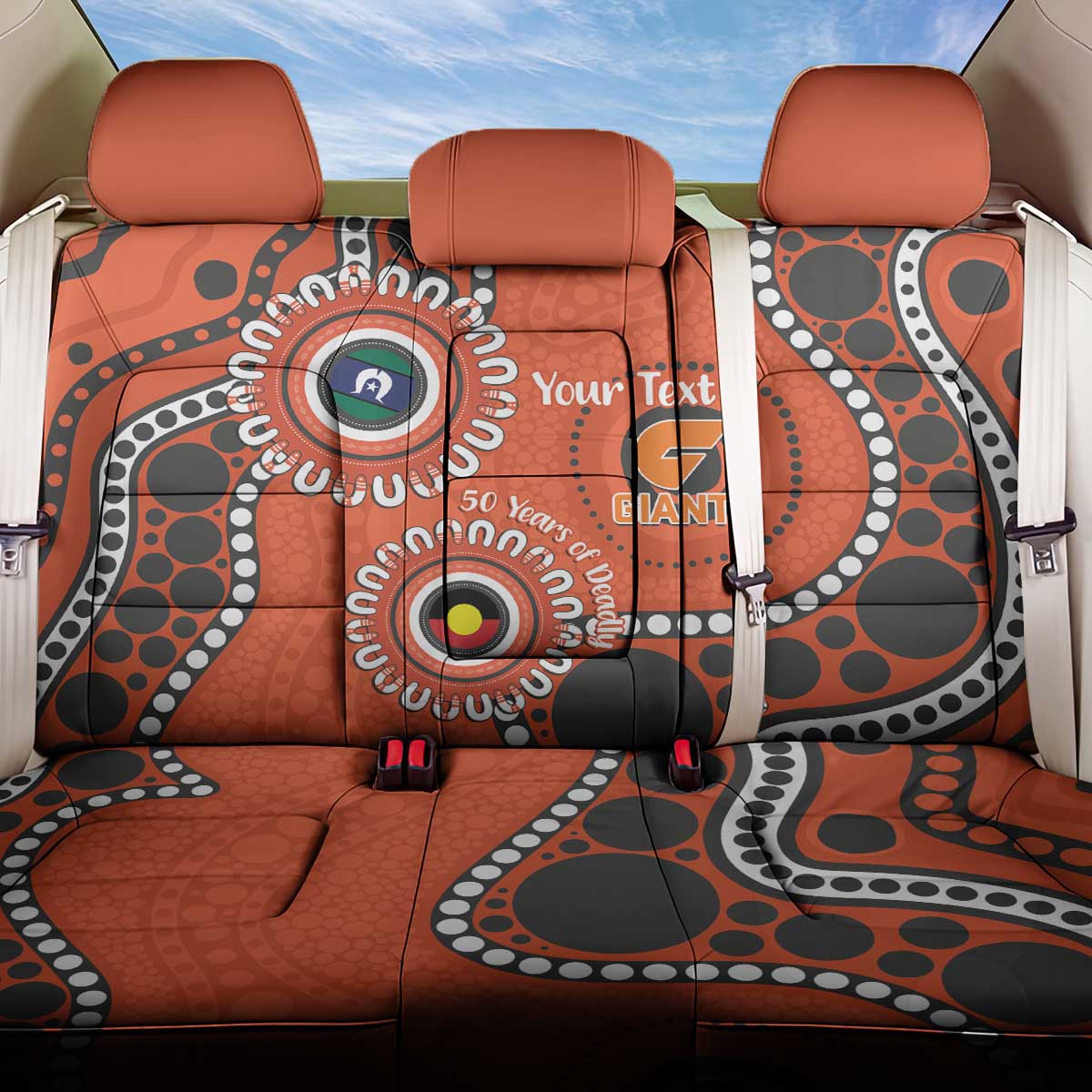 Giants NAIDOC 2026 Personalised Back Car Seat Cover 50 Years of Deadly Aboriginal Art