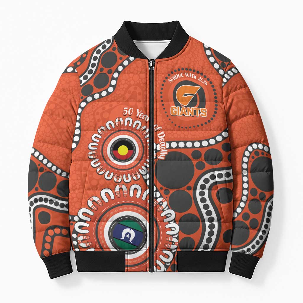 Giants NAIDOC 2026 Personalised Bomber Puffer Jacket 50 Years of Deadly Aboriginal Art