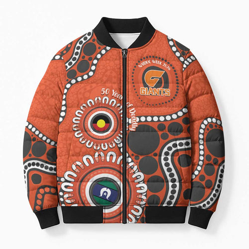 Giants NAIDOC 2026 Personalised Bomber Puffer Jacket 50 Years of Deadly Aboriginal Art