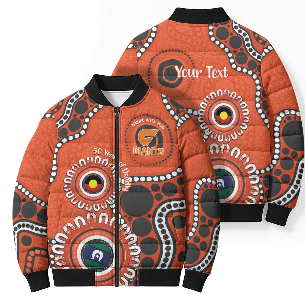 Giants NAIDOC 2026 Personalised Bomber Puffer Jacket 50 Years of Deadly Aboriginal Art