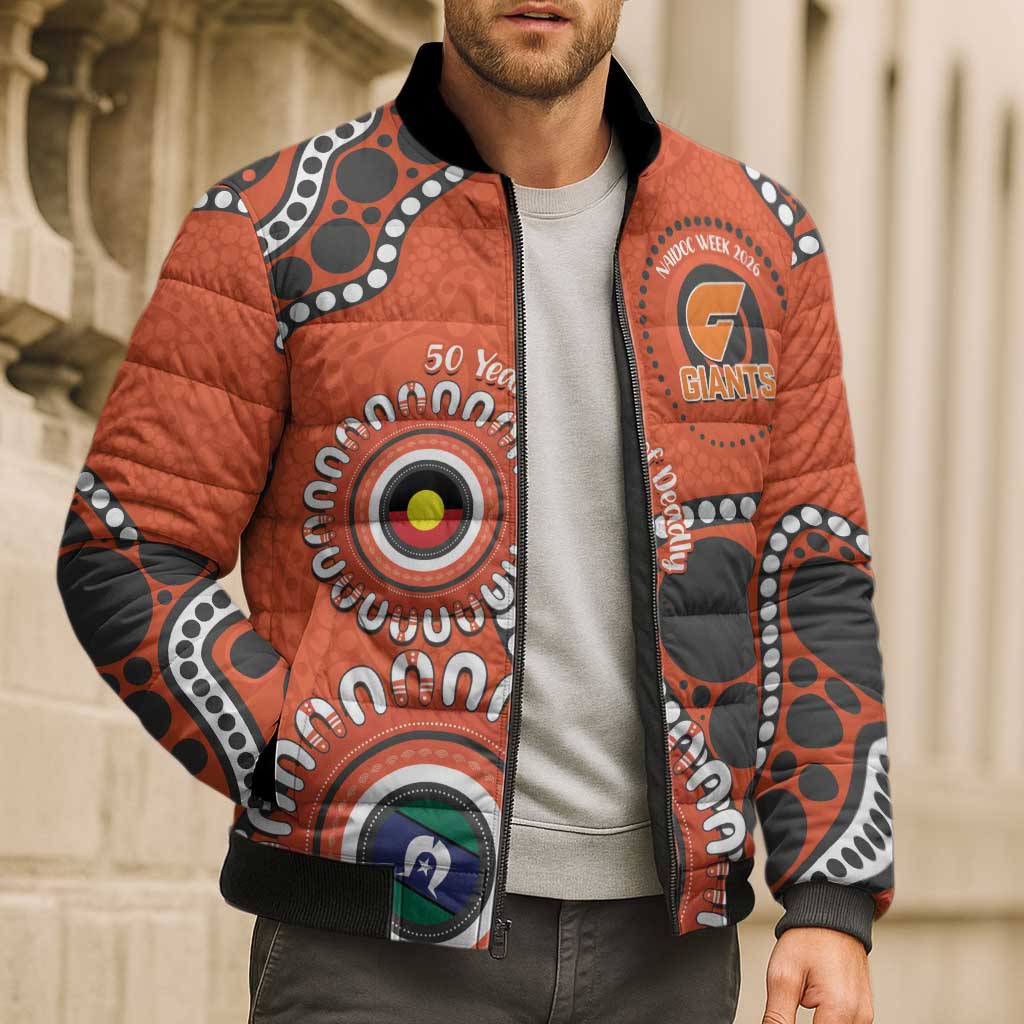Giants NAIDOC 2026 Personalised Bomber Puffer Jacket 50 Years of Deadly Aboriginal Art