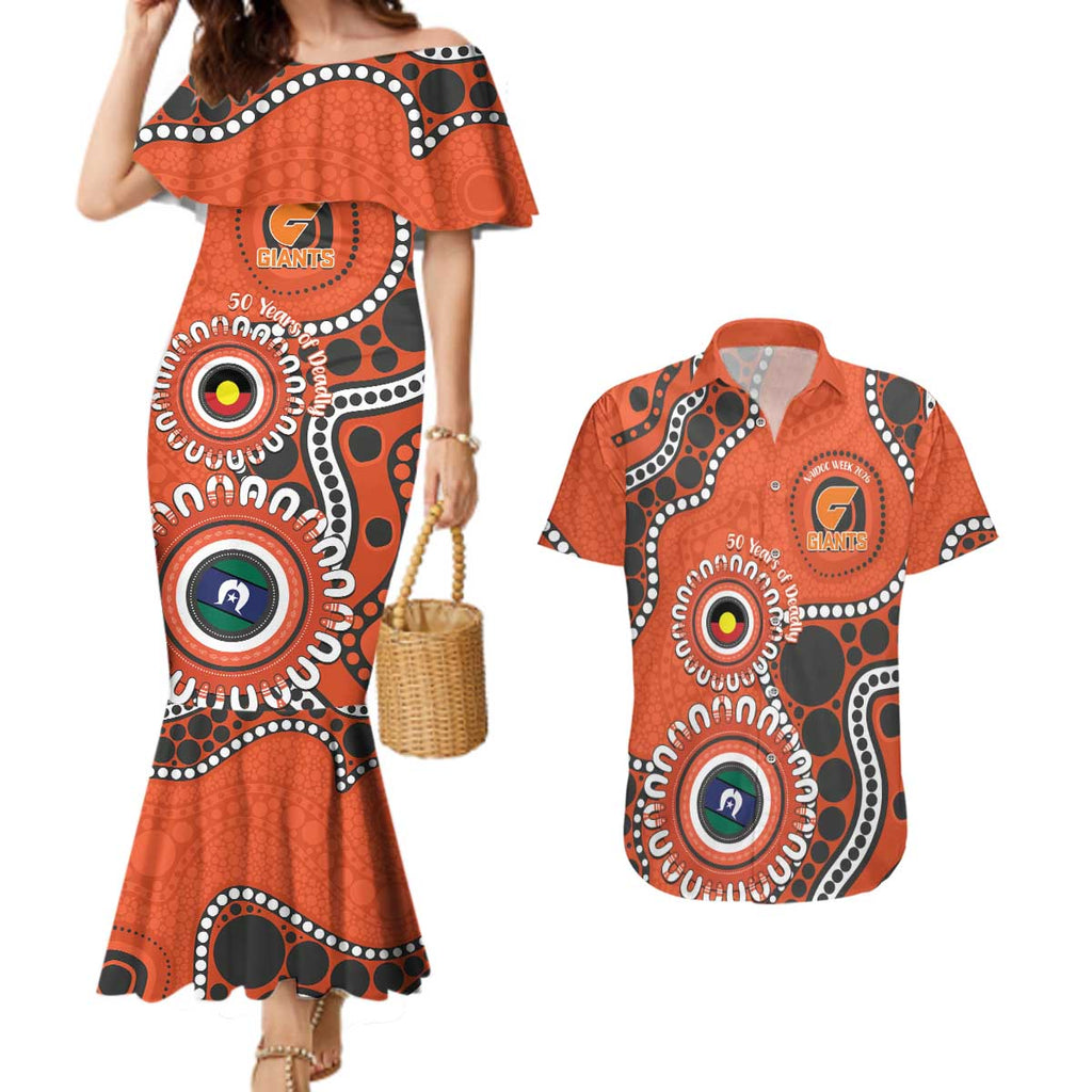 Giants NAIDOC 2026 Personalised Couples Matching Mermaid Dress and Hawaiian Shirt 50 Years of Deadly Aboriginal Art
