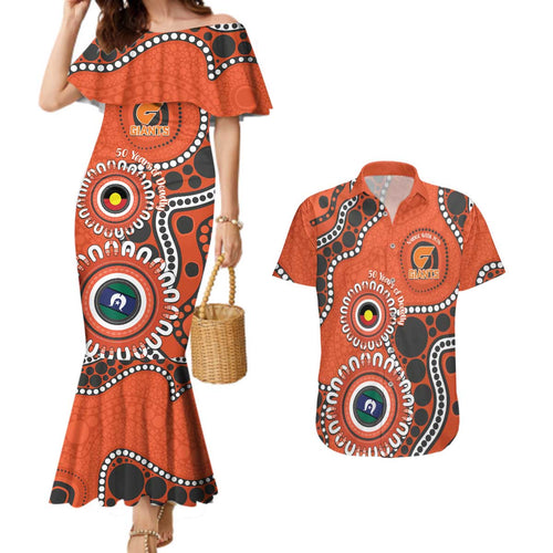 Giants NAIDOC 2026 Personalised Couples Matching Mermaid Dress and Hawaiian Shirt 50 Years of Deadly Aboriginal Art