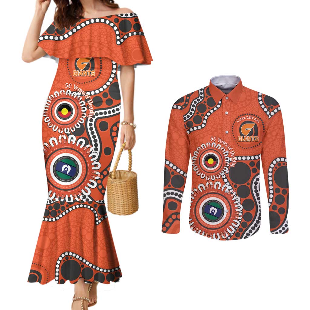 Giants NAIDOC 2026 Personalised Couples Matching Mermaid Dress and Long Sleeve Button Shirt 50 Years of Deadly Aboriginal Art