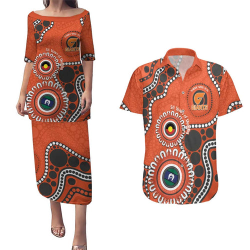 Giants NAIDOC 2026 Personalised Couples Matching Puletasi and Hawaiian Shirt 50 Years of Deadly Aboriginal Art