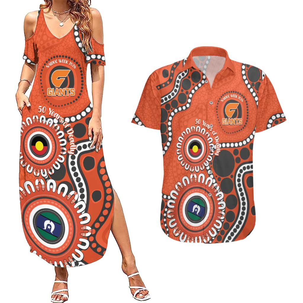 Giants NAIDOC 2026 Personalised Couples Matching Summer Maxi Dress and Hawaiian Shirt 50 Years of Deadly Aboriginal Art