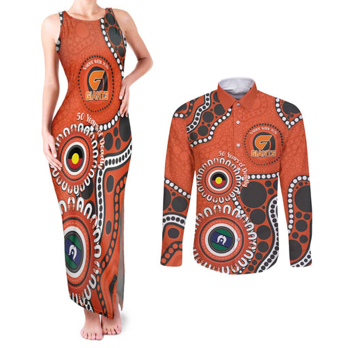 Giants NAIDOC 2026 Personalised Couples Matching Tank Maxi Dress and Long Sleeve Button Shirt 50 Years of Deadly Aboriginal Art