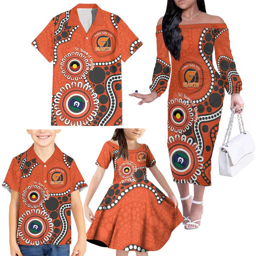 Giants NAIDOC 2026 Personalised Family Matching Off The Shoulder Long Sleeve Dress and Hawaiian Shirt 50 Years of Deadly Aboriginal Art