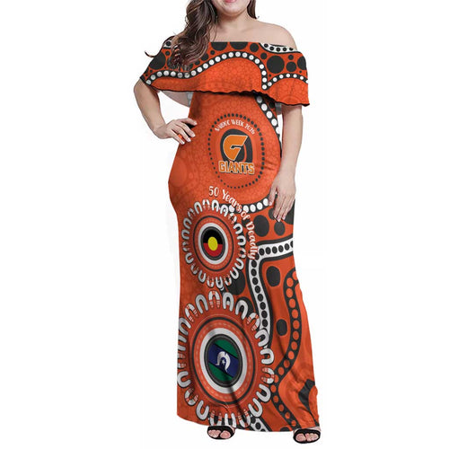 Giants NAIDOC 2026 Personalised Family Matching Off Shoulder Maxi Dress and Hawaiian Shirt 50 Years of Deadly Aboriginal Art