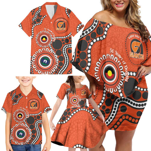 Giants NAIDOC 2026 Personalised Family Matching Off Shoulder Short Dress and Hawaiian Shirt 50 Years of Deadly Aboriginal Art