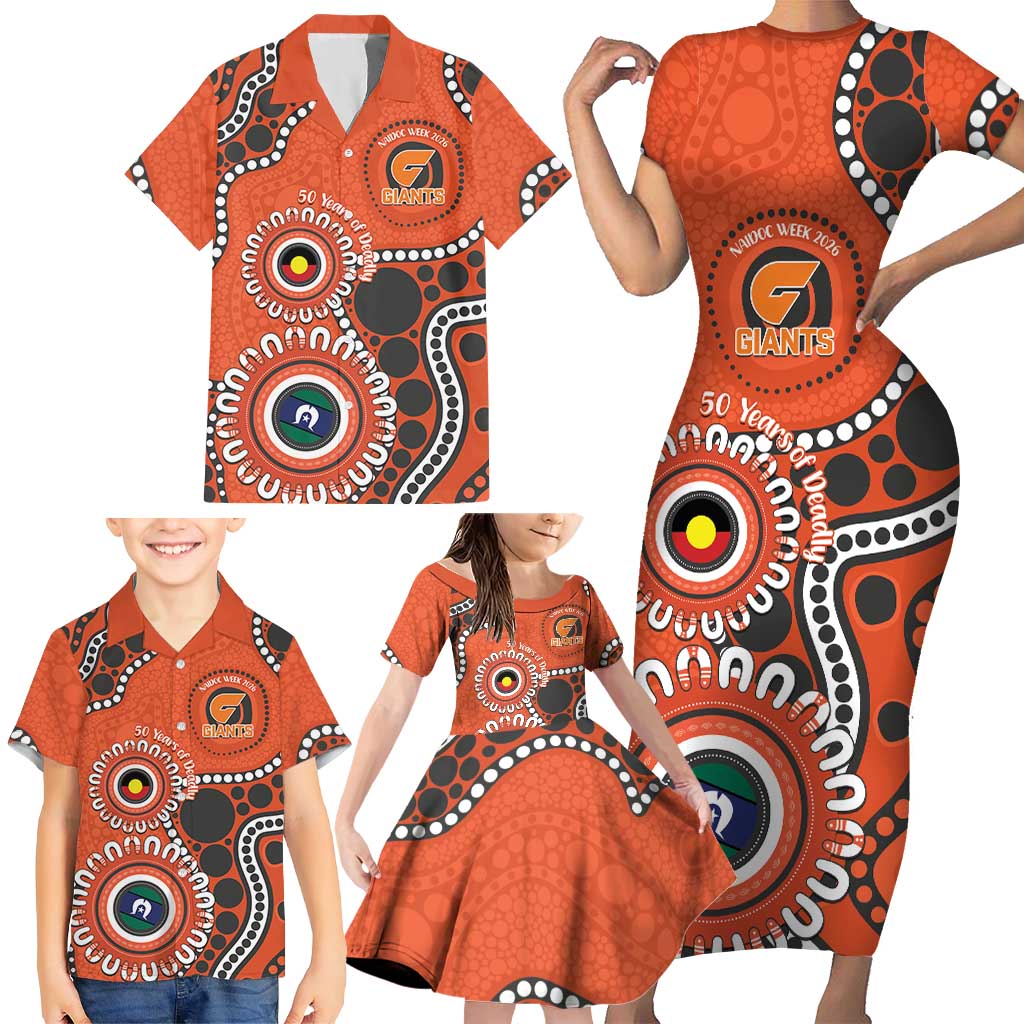 Giants NAIDOC 2026 Personalised Family Matching Short Sleeve Bodycon Dress and Hawaiian Shirt 50 Years of Deadly Aboriginal Art