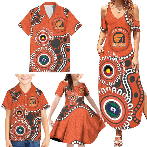 Giants NAIDOC 2026 Personalised Family Matching Summer Maxi Dress and Hawaiian Shirt 50 Years of Deadly Aboriginal Art