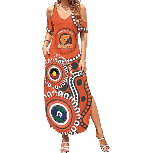 Giants NAIDOC 2026 Personalised Family Matching Summer Maxi Dress and Hawaiian Shirt 50 Years of Deadly Aboriginal Art