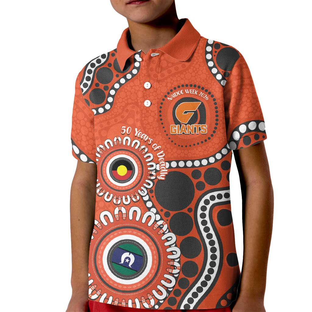 Giants NAIDOC 2026 Personalised Kid Polo Shirt 50 Years of Deadly Aboriginal Art