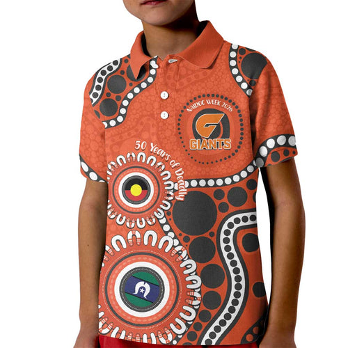 Giants NAIDOC 2026 Personalised Kid Polo Shirt 50 Years of Deadly Aboriginal Art