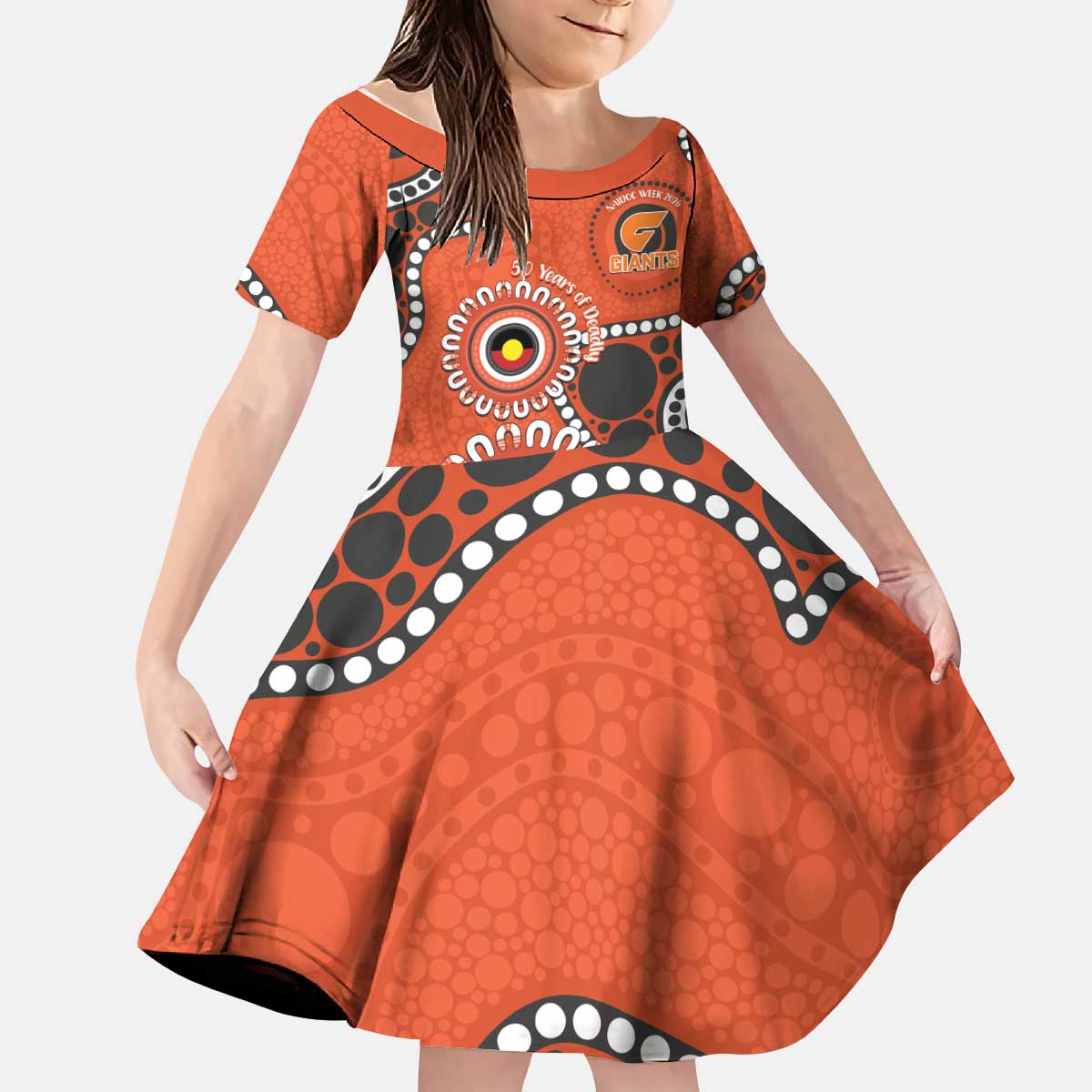 Giants NAIDOC 2026 Personalised Kid Short Sleeve Dress 50 Years of Deadly Aboriginal Art