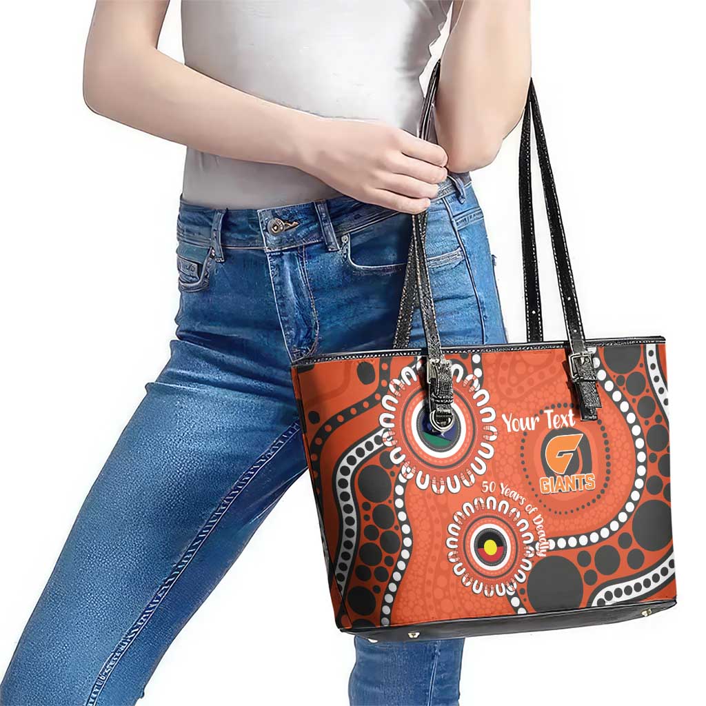Giants NAIDOC 2026 Personalised Leather Tote Bag 50 Years of Deadly Aboriginal Art