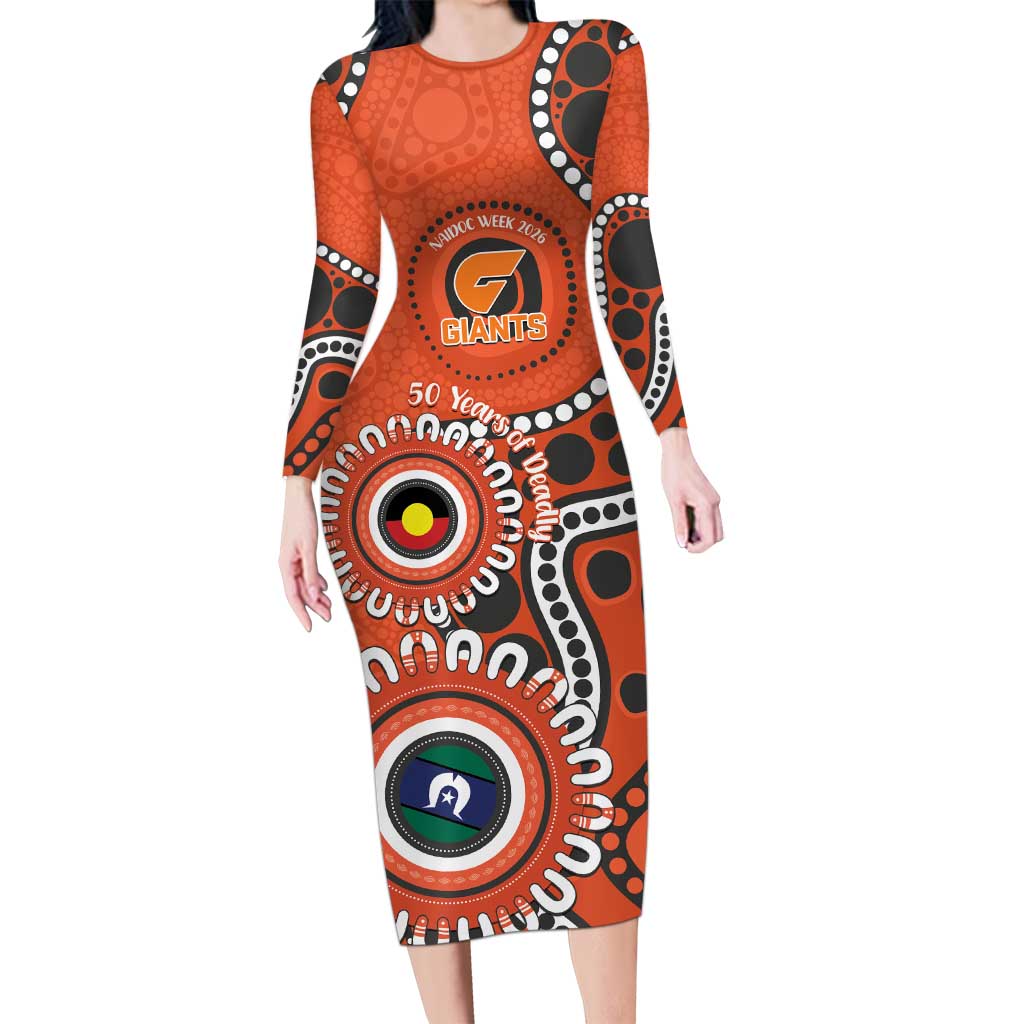 Giants NAIDOC 2026 Personalised Long Sleeve Bodycon Dress 50 Years of Deadly Aboriginal Art