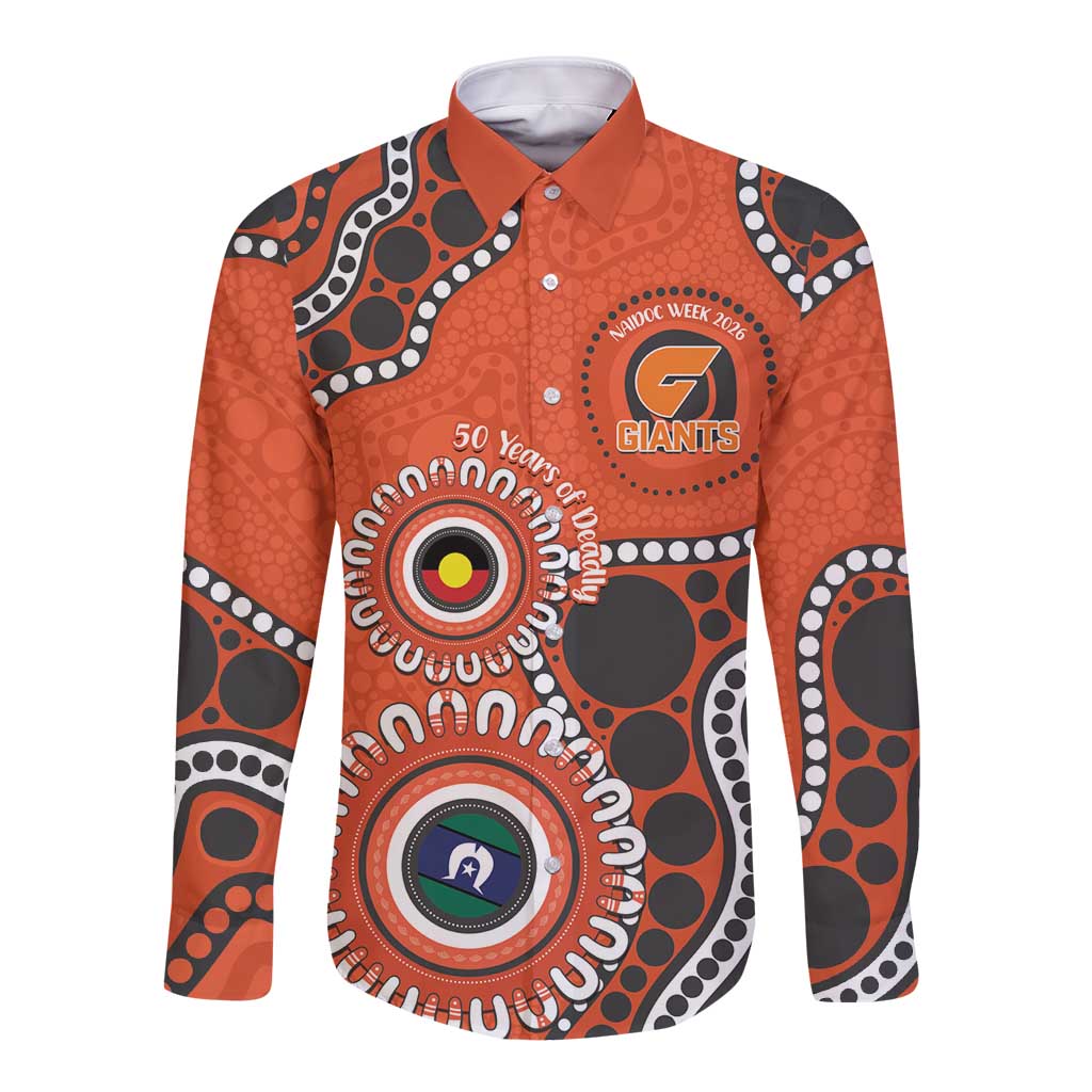 Giants NAIDOC 2026 Personalised Long Sleeve Button Shirt 50 Years of Deadly Aboriginal Art
