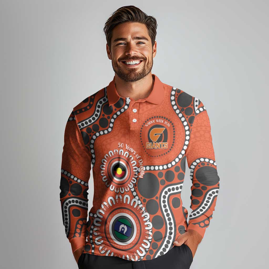 Giants NAIDOC 2026 Personalised Long Sleeve Polo Shirt 50 Years of Deadly Aboriginal Art