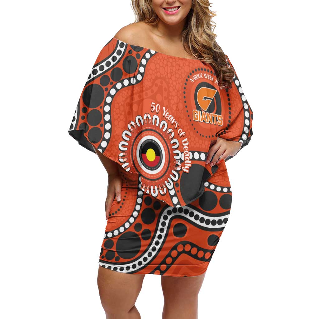 Giants NAIDOC 2026 Personalised Off Shoulder Short Dress 50 Years of Deadly Aboriginal Art
