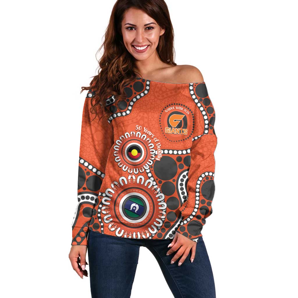 Giants NAIDOC 2026 Personalised Off Shoulder Sweater 50 Years of Deadly Aboriginal Art