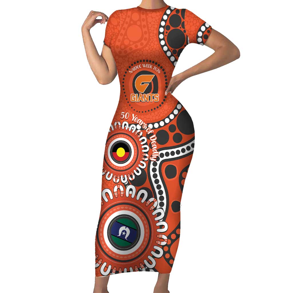 Giants NAIDOC 2026 Personalised Short Sleeve Bodycon Dress 50 Years of Deadly Aboriginal Art