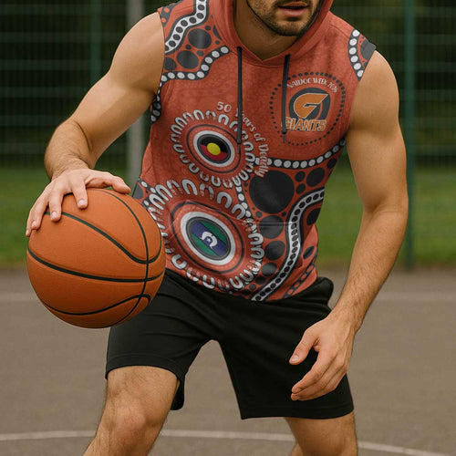 Giants NAIDOC 2026 Personalised Sleeveless Hoodie 50 Years of Deadly Aboriginal Art
